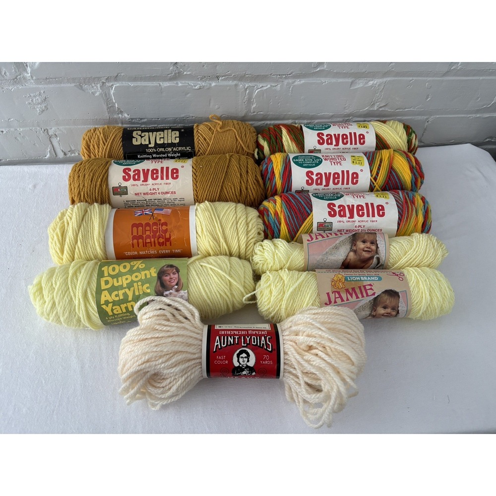 Vtg Acrylic Yarn Lot of 10 Skeins Ombre Colors Natural Lion Brand Sayelle